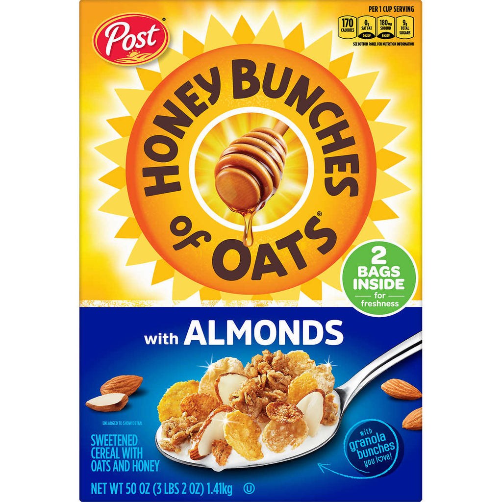 Picture of: Cereal con Almendras, Post Honey Bunches of Oats Cereal with Almonds. Bolsa  de