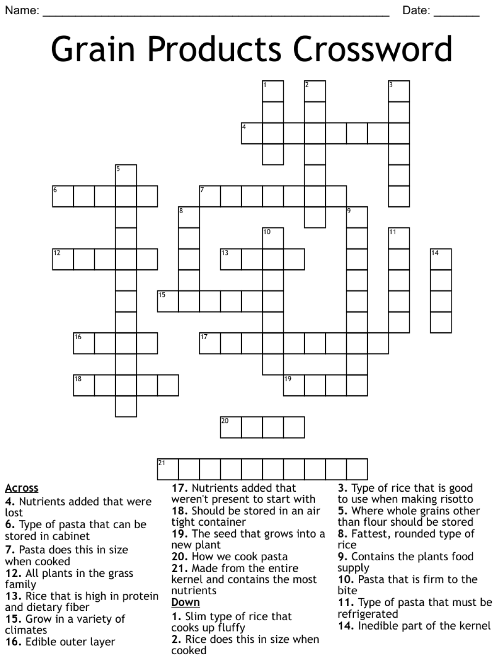 Picture of: Chapter  Grains Crossword – WordMint
