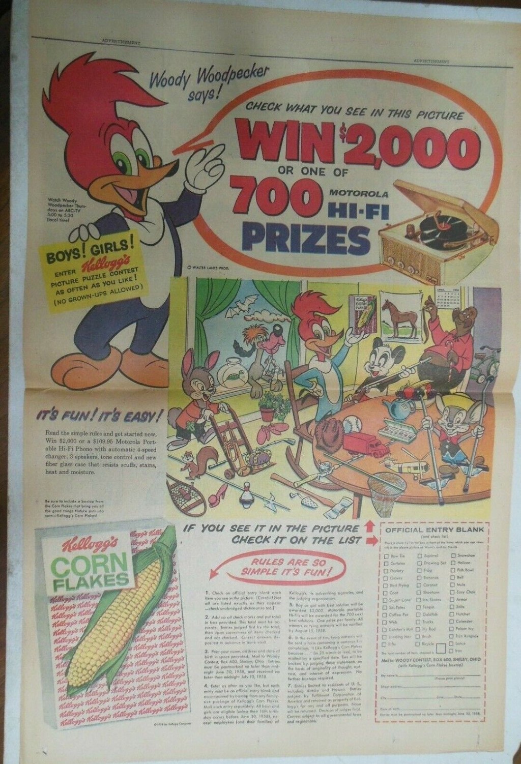 Picture of: Kellogg’s Cereal Ad: Woody Woodpecker Prizes ! From  Size:  x   inches