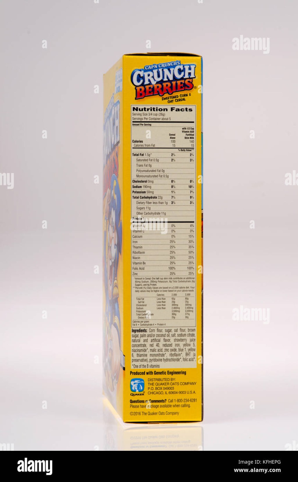 Picture of: Nutrition facts on box of Cap’n Crunch’s Crunch Berries cereal