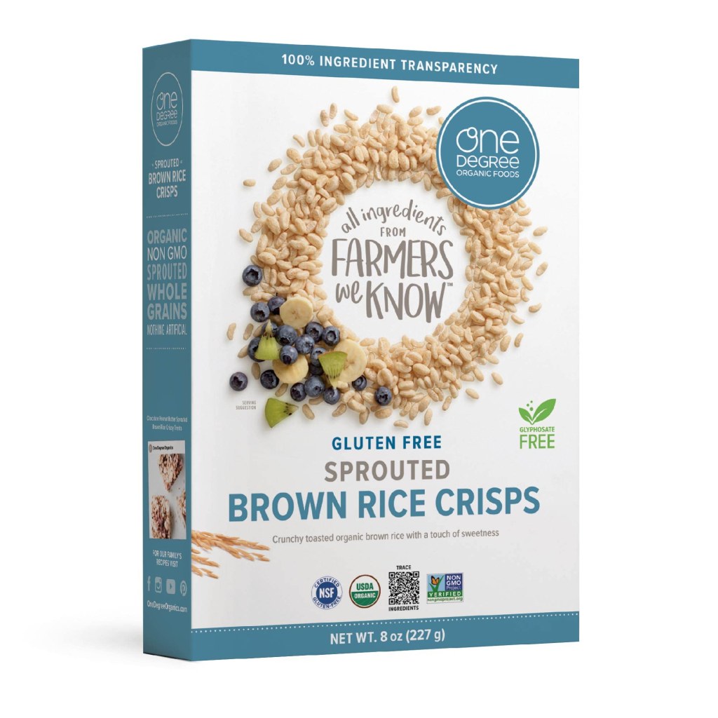 Picture of: One Degree Organic Foods Sprouted Brown Rice Crisps, USDA Organic, Non-GMO  Gluten Free Brown Rice Cereal,  oz,  pack