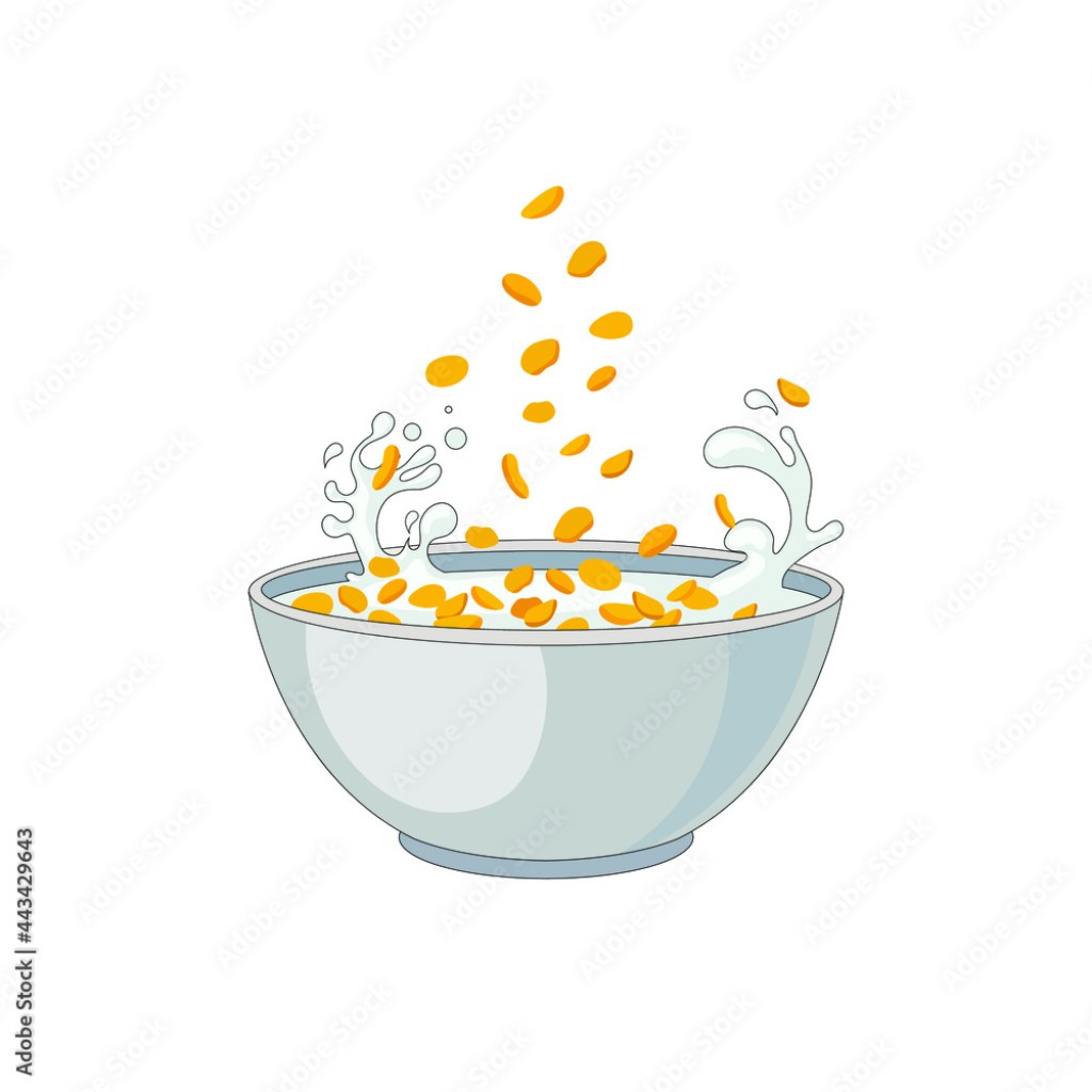 Picture of: Vector cereal bowl, Corn Flakes falling into a bowl isolated on